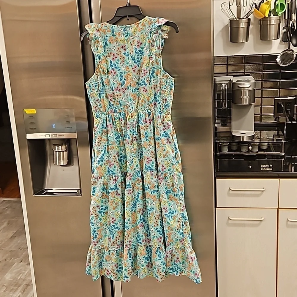 💕J. CREW💕 Printed V-Neck Smocked Midi Dress ~ Fresh Spearmint Floral Print 8